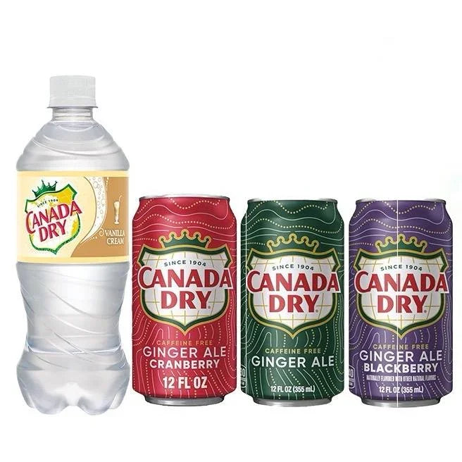 Canada Dry The Winter Sip Set - Festive Ginger Ale Flavors - 4ct Flavor Bundle - Limited Edition - 3 Cans, 1 Bottle - Cranberry, Blackberry, Original, Vanilla Cream - Beverage